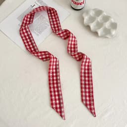 Women Plaid Print Neck Scarves Soft Satin Silk Narrow Silk Scarf Neckerchief Long Silk Hairband Head Neck Bag Ribbon Headbands