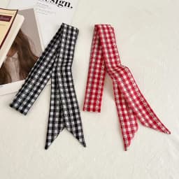 Women Plaid Print Neck Scarves Soft Satin Silk Narrow Silk Scarf Neckerchief Long Silk Hairband Head Neck Bag Ribbon Headbands