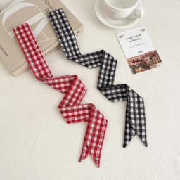 Women Plaid Print Neck Scarves Soft Satin Silk Narrow Silk Scarf Neckerchief Long Silk Hairband Head Neck Bag Ribbon Headbands