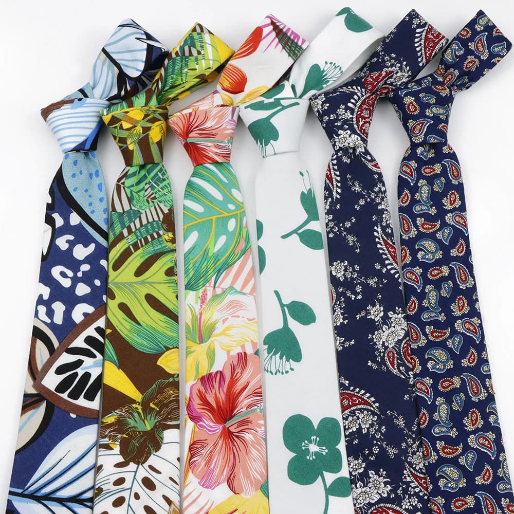 Classical Men's Floral 6cm Tie Skinny Cotton Linen Blue Green Flowers Paisley Pattern Necktie Wedding Party Accessories Gifts