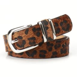 Leopard Print Faux Horsehair Waist Belt Silver Pin Buckle Fashion Ladies Decorative Waistband Casual Strap for Jeans Dress Pants
