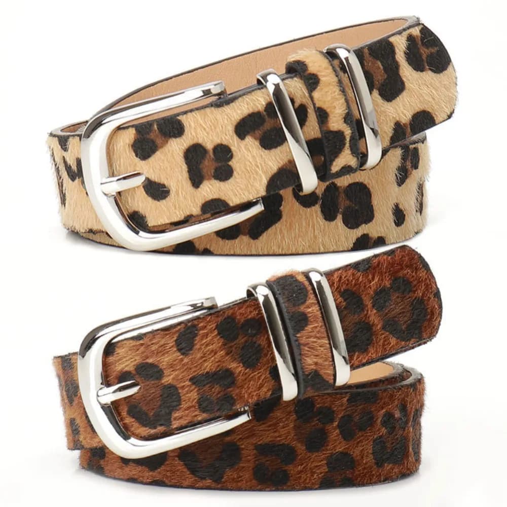 Leopard Print Faux Horsehair Waist Belt Silver Pin Buckle Fashion Ladies Decorative Waistband Casual Strap for Jeans Dress Pants