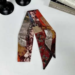 2026 New Arrival Women Vintage Floral Print Skinny Satin Scarf Summer Hair Band Strip Silk Ribbon Neck Scarves Bag Handle Ribbon