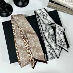 2026 New Arrival Women Vintage Floral Print Skinny Satin Scarf Summer Hair Band Strip Silk Ribbon Neck Scarves Bag Handle Ribbon