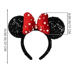 3D Velvet Mouse Ears Headband with Pearls Beads, Red Bow Hairband, Park Party Headwear for Women Girls Hair Accessories