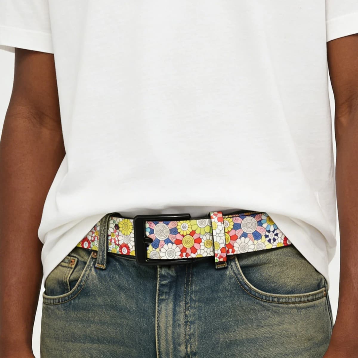 Original, Artistic, and Personalized Graffiti Belt jeans with 3.8cm Wide with wild high-grade American trend white belt