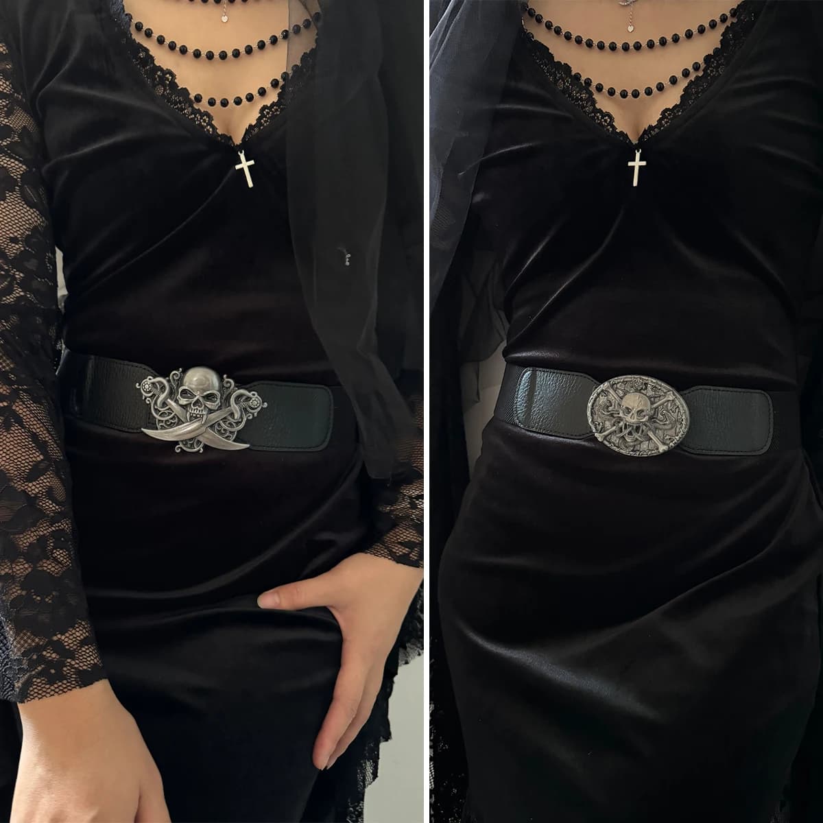 Gothic Skull Metal Buckle Elastic Corset Belt for Women Wide Waistband for Dress and Coats Punk Accessories Black Girdles Winter