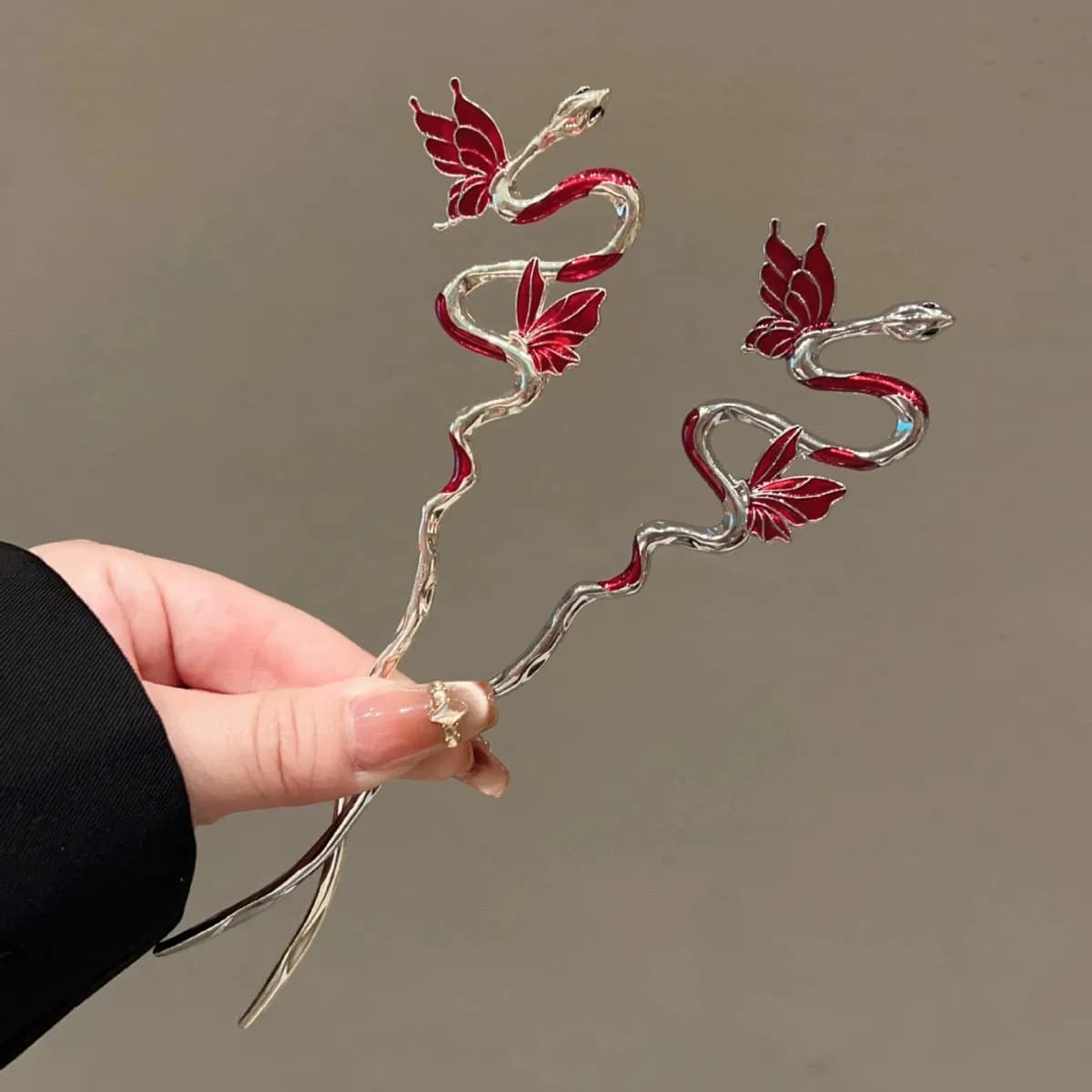 Snake Hairpin Vintage Advanced Sense Chinese Style Hair Stick Enamel Flower Hair Pin Plate Hair Retro Hair Clip Hair Accessory