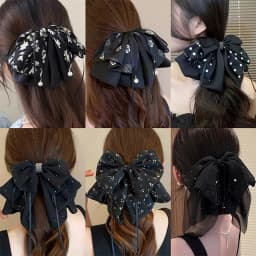 Elegant Versatile Chiffon Floral Print Bow Ponytail Clip Headwear For Women Girls Sweet Bow Ribbon Hair Clip Hair Accessories