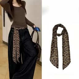 Narrow Strip Leopard Print Scarf Dual-purpose Brown Leopard Vintage Waist Scarf Waist Decoration Neck Scarf