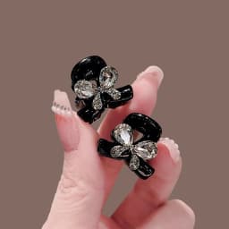 Exquisite Black Crystal Bow Small Hair Claw Forehead Bangs Clip Side Clip Cute Sweet Hair Slides Women's Korean Hair Accessories