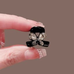 Exquisite Black Crystal Bow Small Hair Claw Forehead Bangs Clip Side Clip Cute Sweet Hair Slides Women's Korean Hair Accessories
