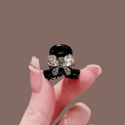 Exquisite Black Crystal Bow Small Hair Claw Forehead Bangs Clip Side Clip Cute Sweet Hair Slides Women's Korean Hair Accessories