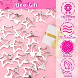 Silver Star Hair Clips Set for Girls - Metal Snap Barrettes with Shiny Jewel Hair Grips Fashionable Hair Accessories