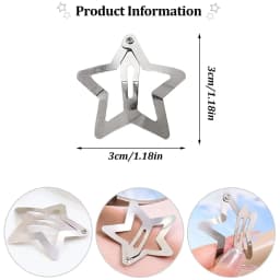 Silver Star Hair Clips Set for Girls - Metal Snap Barrettes with Shiny Jewel Hair Grips Fashionable Hair Accessories