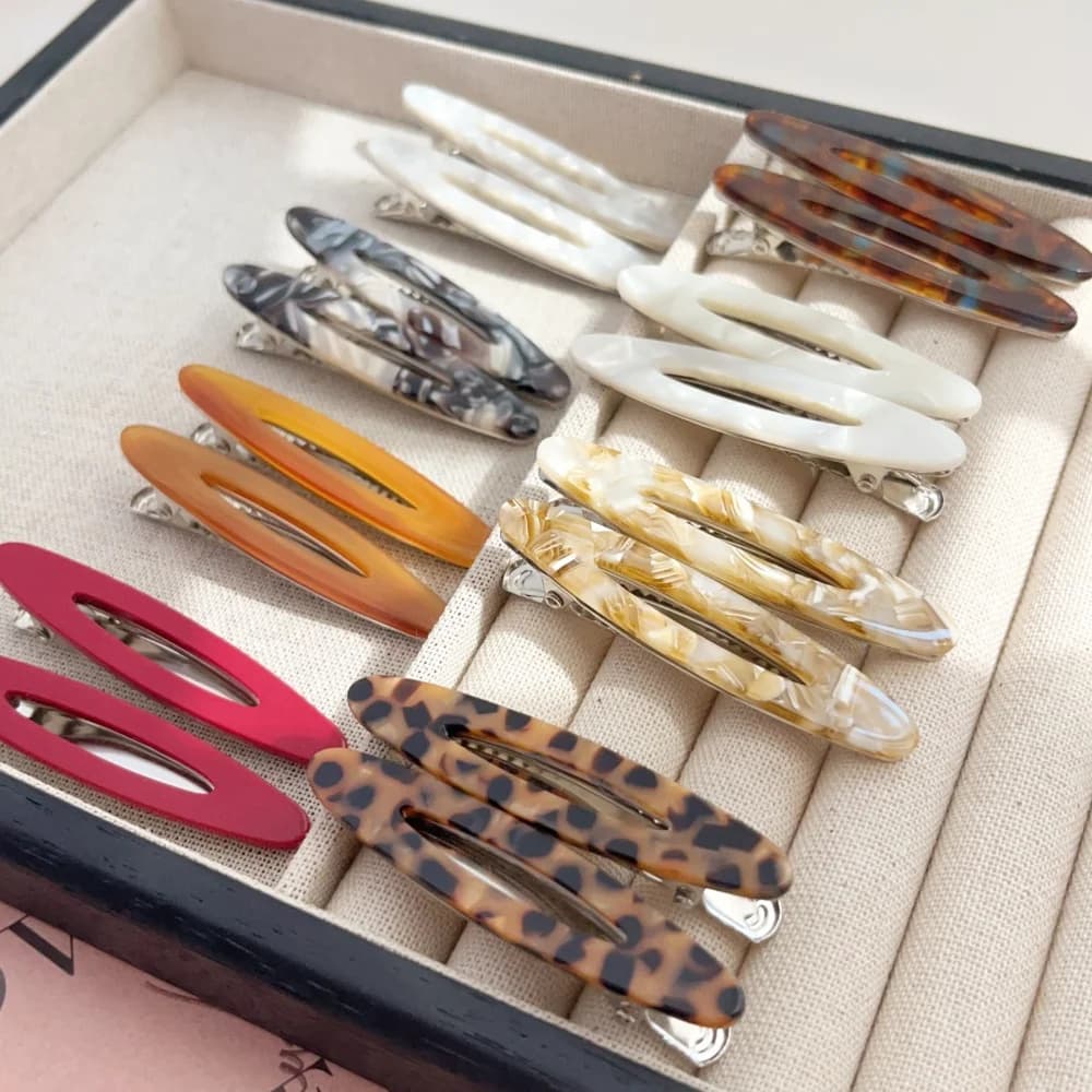2pcs/Set Elegant Acetate Oval Hairpins Barrettes Korean Style Side Bobby Pins Bangs Hair Clip Accessories for Women And Girls