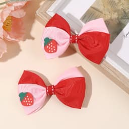 2Pcs Kids Strawberry Bow Side Hair Clips Sweet Candy Two-tone Color Hairpin Grosgrain Ribbon Barrette For Girls Hair Accessories