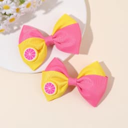 2Pcs Kids Strawberry Bow Side Hair Clips Sweet Candy Two-tone Color Hairpin Grosgrain Ribbon Barrette For Girls Hair Accessories