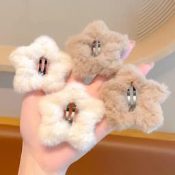 4pcs Plush Star Hairpins Autumn Winter Soft Cute BB Clips Side Bangs Sweet Girl Hollow Hairpin Trendy Accessory