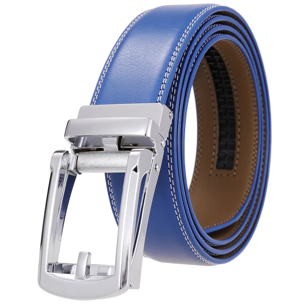 Unisex Click Belts for Men Luxury Brand Designer Fashion Automatic Buckle Genuine Leather Men's Belt Male Jeans Waist Strap Blue