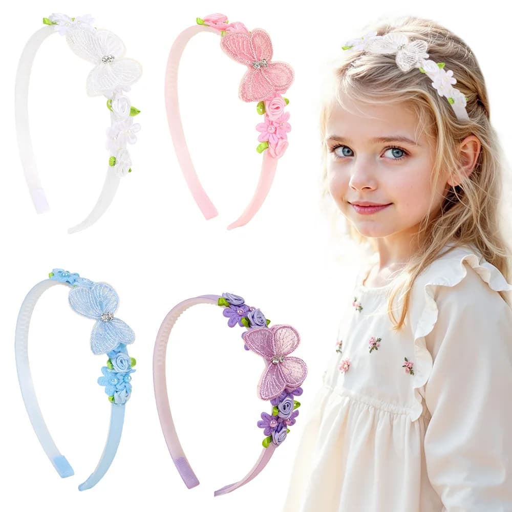 1Pcs Children Butterfly Headband Lace Flower Headpiece for Girls Daily/party Cute Hair Accessories,available in Multiple Colors