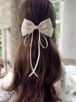 Vintage Beige Hair Bow Clip Trend Long Ribbon Hairpins Barrettes Headwear For Women Girls Accessories Wedding Jewelry Hair Ties