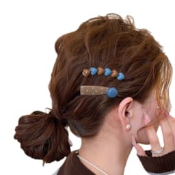 2PCS Brown &Blue Beaded Hair Clips Set,With Dot Accents,Cute Retro-Style Women’s Hair Accessories,Stylish Daily Wear Party Decor