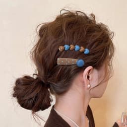2PCS Brown &Blue Beaded Hair Clips Set,With Dot Accents,Cute Retro-Style Women’s Hair Accessories,Stylish Daily Wear Party Decor