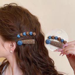 2PCS Brown &Blue Beaded Hair Clips Set,With Dot Accents,Cute Retro-Style Women’s Hair Accessories,Stylish Daily Wear Party Decor