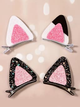 2pcs/set Cute Reversible Sequin Cat Ear Hairpin for Girls Lovely Anime Hair Clip Cartoon Headdress Cosplay Hair Accessories Gift
