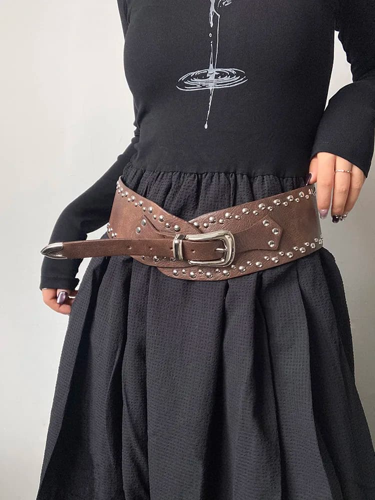 1 piece ladies' waist belt; sexy rivet wide belt for women; American Western heavy-duty design sense waistband; personal fashion