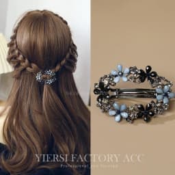 Elegant Floral Hair Clip Alloy Spring Clasp with Rhinestones Minimalist Ponytail Holder for Back Head Women Hairpin