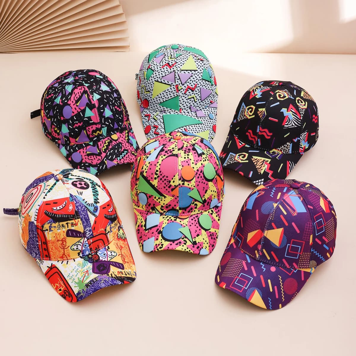 Cross-border Fashion Colorful Geometric Graffiti Baseball Cap, Casual Printed Sunshade Baseball Cap, Street Hip-Hop Cap