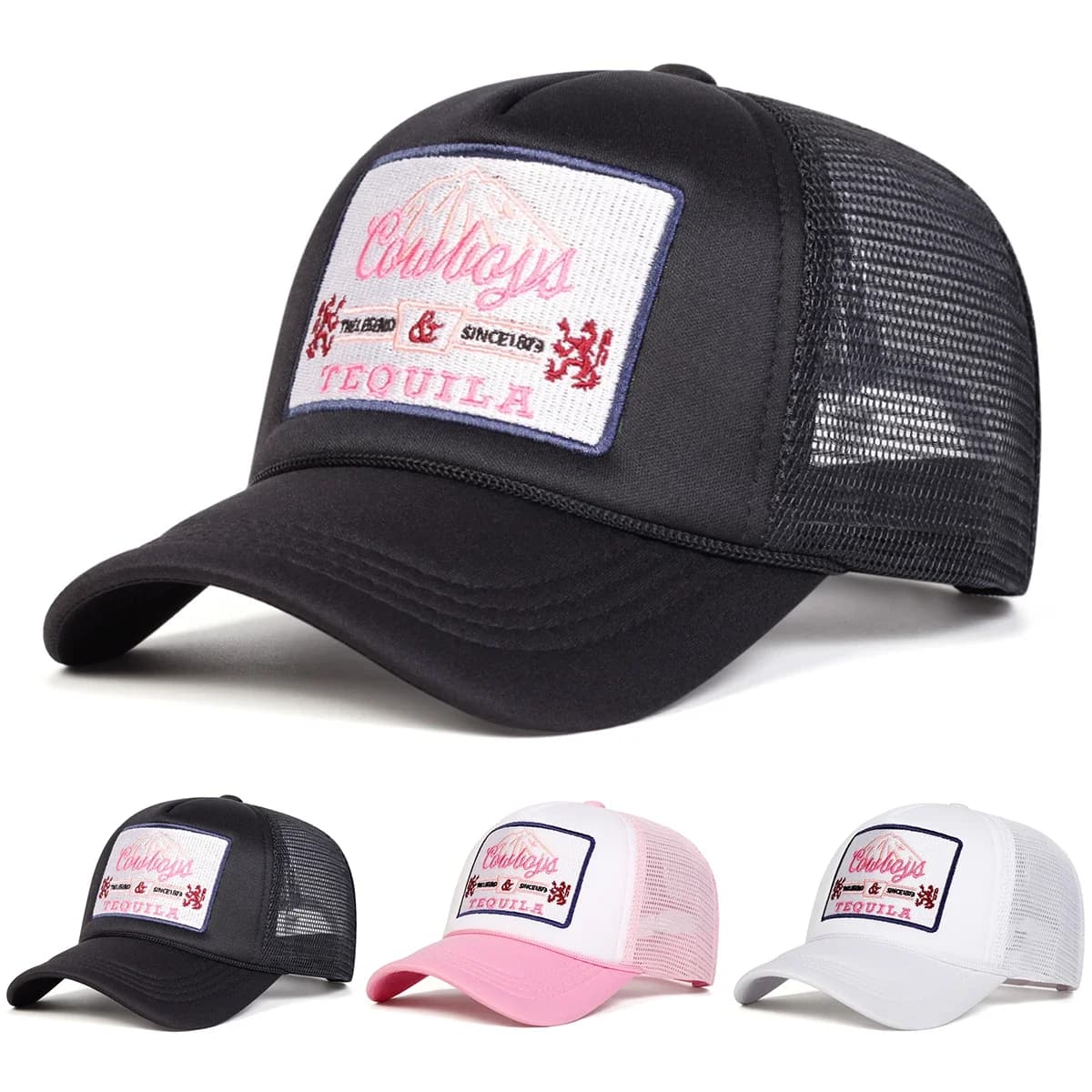 Unisex TEQUILA Letter Embroidery Baseball Net Caps Spring and Summer Outdoor Adjustable Casual Hats Sunscreen Hats