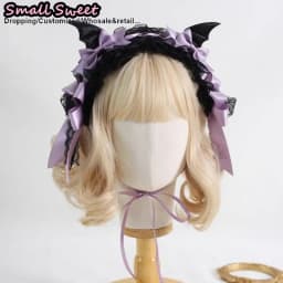 Lolita Devil's ears Headband Gothic Hair Hoop Y2K Girls Ruffled Cosplay Hair Band Hair Accessories Bow Ribbon Headdress Headwear