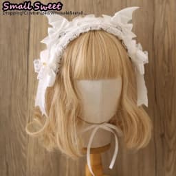 Lolita Devil's ears Headband Gothic Hair Hoop Y2K Girls Ruffled Cosplay Hair Band Hair Accessories Bow Ribbon Headdress Headwear