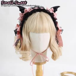 Lolita Devil's ears Headband Gothic Hair Hoop Y2K Girls Ruffled Cosplay Hair Band Hair Accessories Bow Ribbon Headdress Headwear