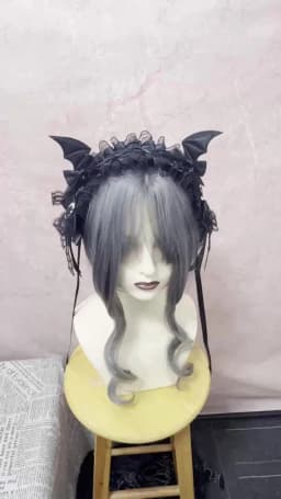 Lolita Devil's ears Headband Gothic Hair Hoop Y2K Girls Ruffled Cosplay Hair Band Hair Accessories Bow Ribbon Headdress Headwear