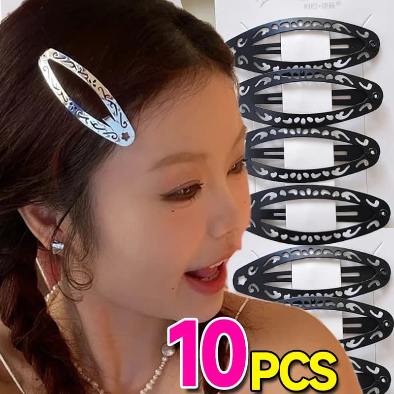 Punk Hollow Out Hairpin Y2K Vintage Geometric Hair Clips Silver Metal BB Clips Korean Barrette Gothic Girl Side Hair Accessories