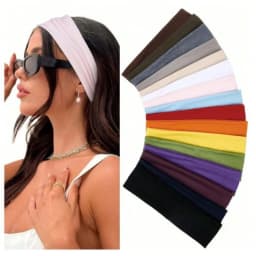3 Pack, Solid Color Sports Sweat-Wicking Stretch Everyday Headbands for Women's Casual, Solid Color Elastic Headbands