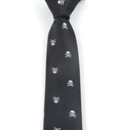 6cm Mens Black Slim Skull Ties for Women Classic Skinny Neckties Male Polyester Fake Collar Neck Tie Halloween Party Accessories