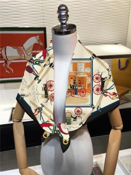 90cm Twill Silk Scarf Shawl Luxury Brand Horse Carriage Chain Square Scarf Women Hijabs Bandana Foulard Neckerchief Head Scarves