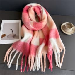 Winter Warm Thick Scarf Women Mohair Plaid Soft Tassel Shawl Wrap Pashmina Checkered Large Neck Blanket Scarf