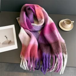 Winter Warm Thick Scarf Women Mohair Plaid Soft Tassel Shawl Wrap Pashmina Checkered Large Neck Blanket Scarf