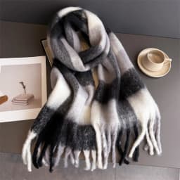Winter Warm Thick Scarf Women Mohair Plaid Soft Tassel Shawl Wrap Pashmina Checkered Large Neck Blanket Scarf