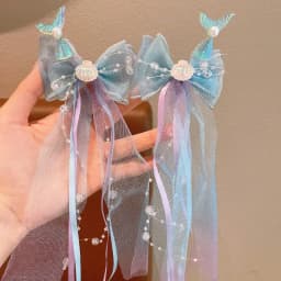 1Pair Dreamy Mermaid Fairy Bow Strap Hair Clip Fairy Air Mesh Side Clip Children's Princess Hair Accessories Daily/Party Style