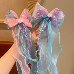 1Pair Dreamy Mermaid Fairy Bow Strap Hair Clip Fairy Air Mesh Side Clip Children's Princess Hair Accessories Daily/Party Style