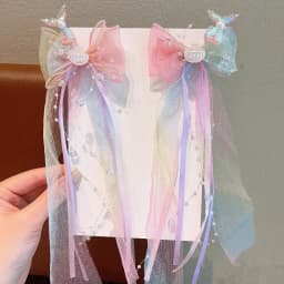1Pair Dreamy Mermaid Fairy Bow Strap Hair Clip Fairy Air Mesh Side Clip Children's Princess Hair Accessories Daily/Party Style