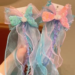1Pair Dreamy Mermaid Fairy Bow Strap Hair Clip Fairy Air Mesh Side Clip Children's Princess Hair Accessories Daily/Party Style