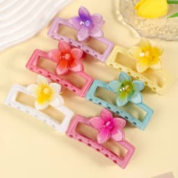 1pc Summer New Square Egg Flower Claw Clip, Gradient Sweet Dopamine Hair Accessories, Back Head Bun Shark Clip